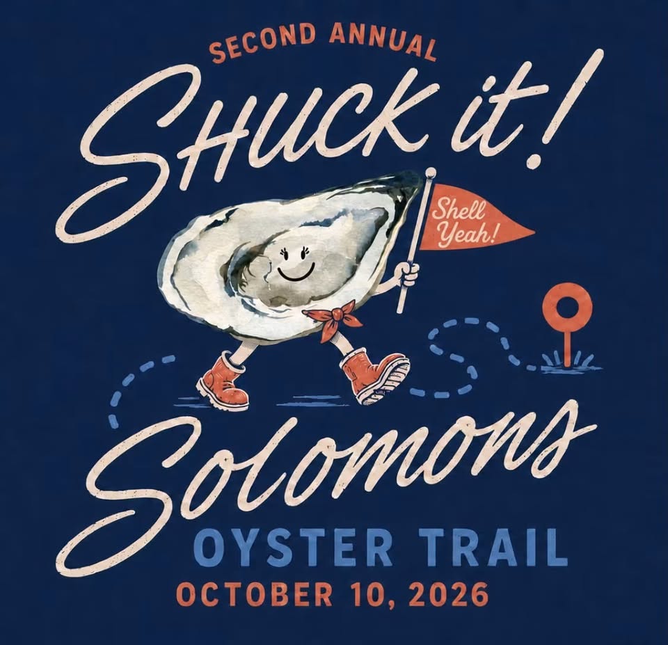 Second Annual Shuck It! Solomons Oyster Trail navy blue infographic 10.10.2026
